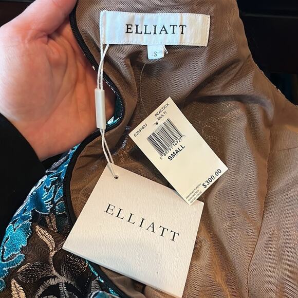 NWT Elliatt Quartz Dress Gown Peacock Black Teal Lace Brocade Embroidery Sm - Picture 10 of 16